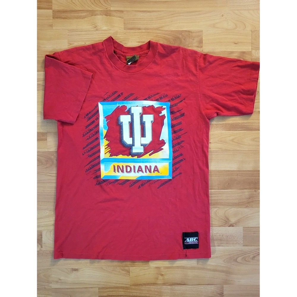 VTG Indiana University Red Single Stitch T-Shirt 90s Gold Nutmeg Mills, Medium